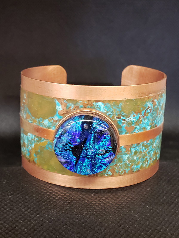 Blue Dichroic Glass & Copper Bracelet