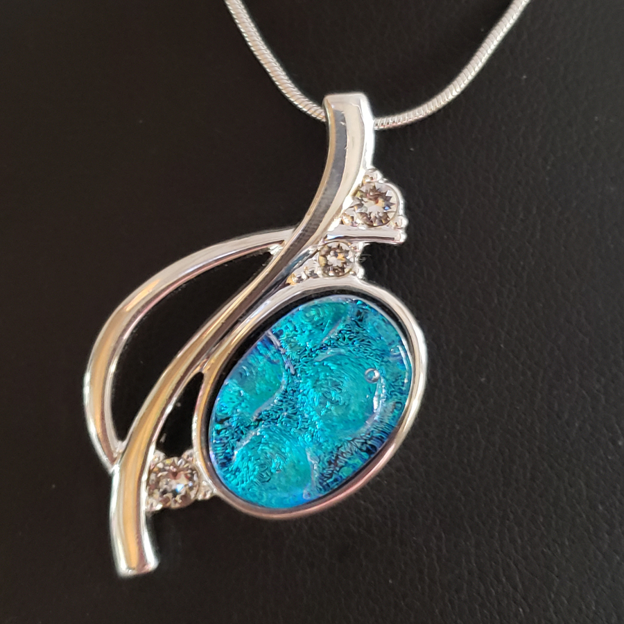 Dichroic Glass And Diamond Necklace
